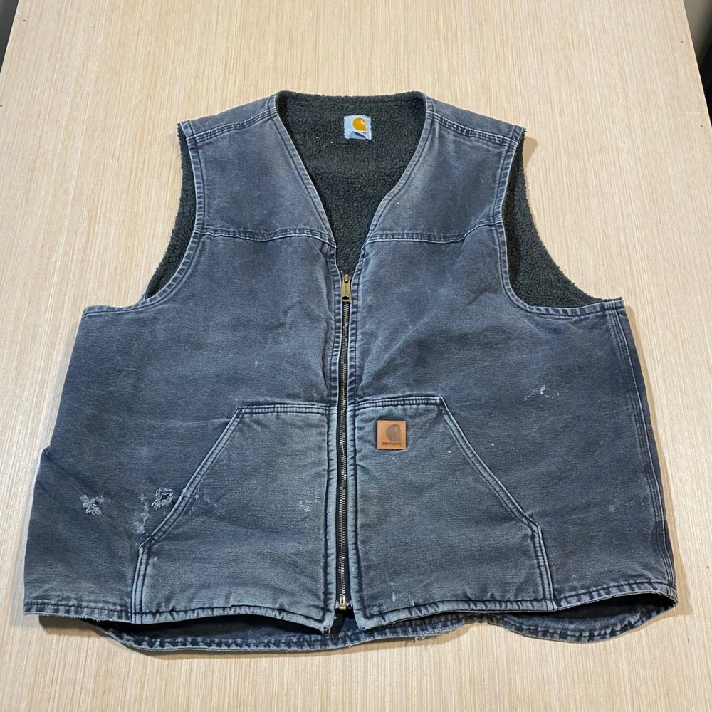 Carhartt V02 BLK Sandstone Sherpa Lined Duck Canvas Vest Mens 2XL Tall Black